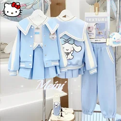 Kawaii Sanrio Cinnamoroll Sweatshirt Set Cute Cartoon Children Baseball Uniform Jacket Pleated Skirt Trousers Autumn Trend Suit