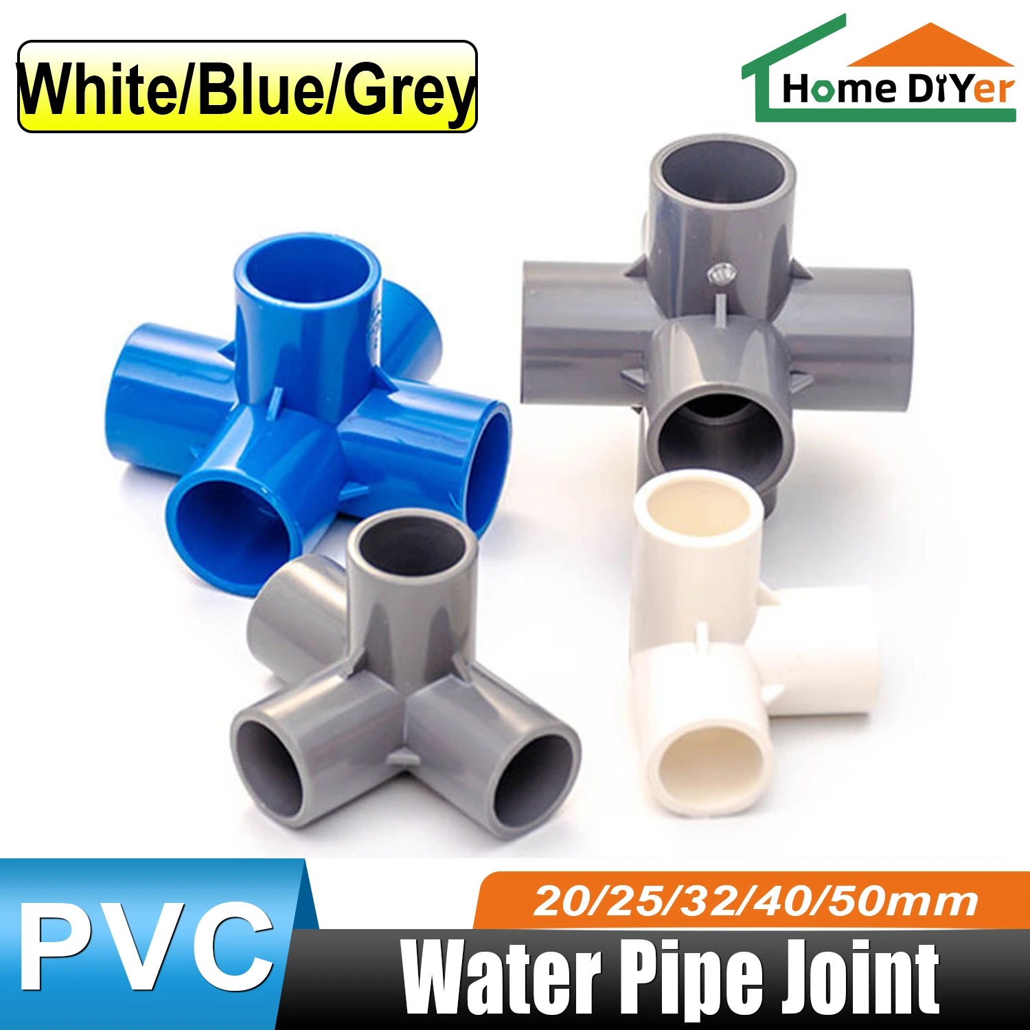 

1PC 20/25/32/40/50mm PVC Pipe Connector Straight Elbow Tee Water Pipe Adapter Garden irrigation 4 5 6 Ways Joint Ball Valve