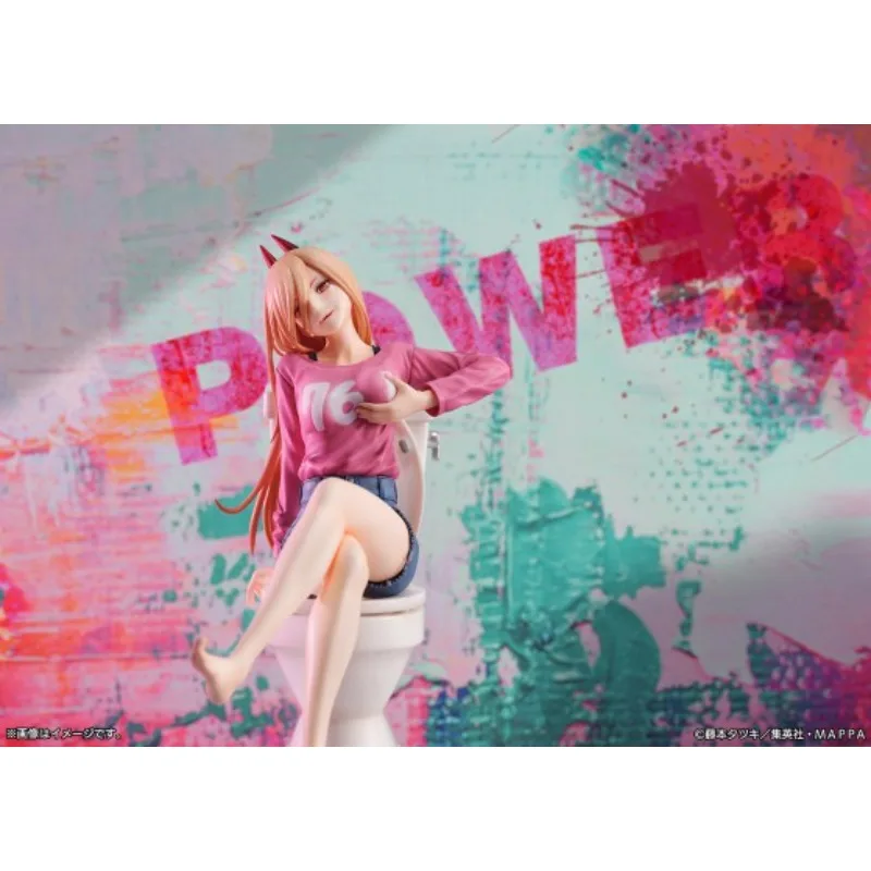 

In Stock Genuine Chainsaw Man Sitting Pose Power Anime Girl Figure 2D Desktop Collectible Gift Model