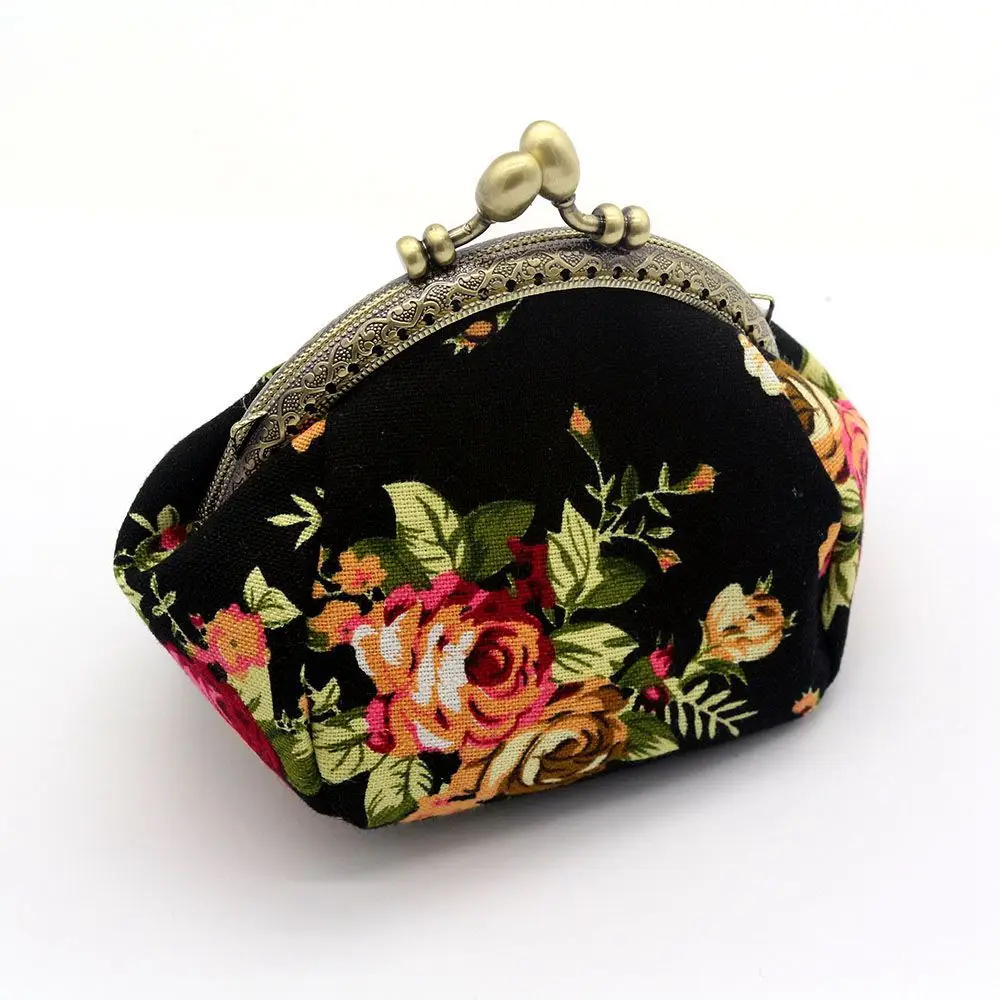 High-quality Wallet,Lady Vintage Flower Mini Coin Purse Wallet Clutch bag (Black)