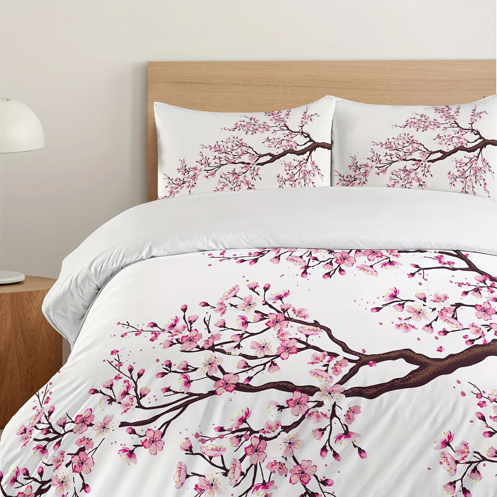 3-Piece Japanese-Inspired Duvet Cover Set - Vibrant Sakura Tree Flowers Spring Theme Art, Soft Decorative Bedding with 2 Matchin