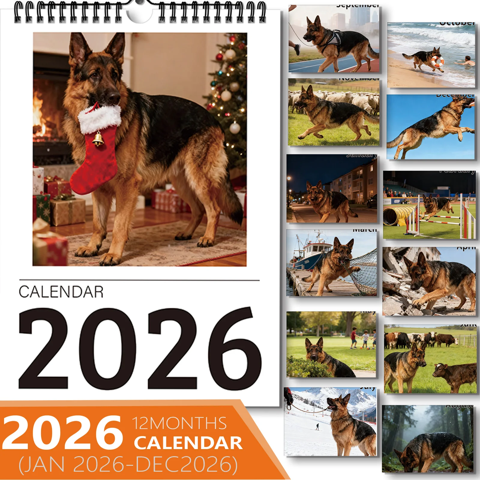 

1PC Festive German Shepherd Calendar, Suitable For Home Decor, Ideal For Dog Lovers, Perfect New Year Gift To Plan Schedules