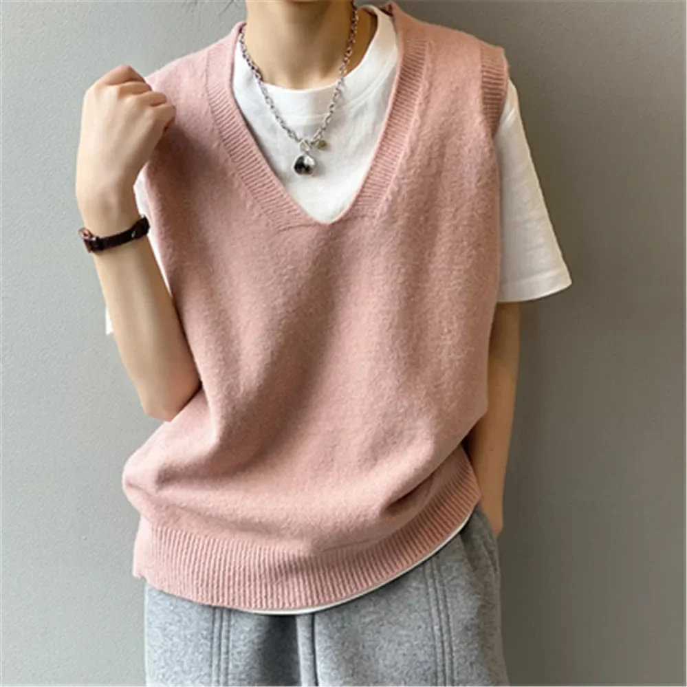 Korean Oversized Cashmere Women Vest Sweater Fashion Knitted Sweater Female Waistcoat Chic Sweater Tops Women Clothes Outfits