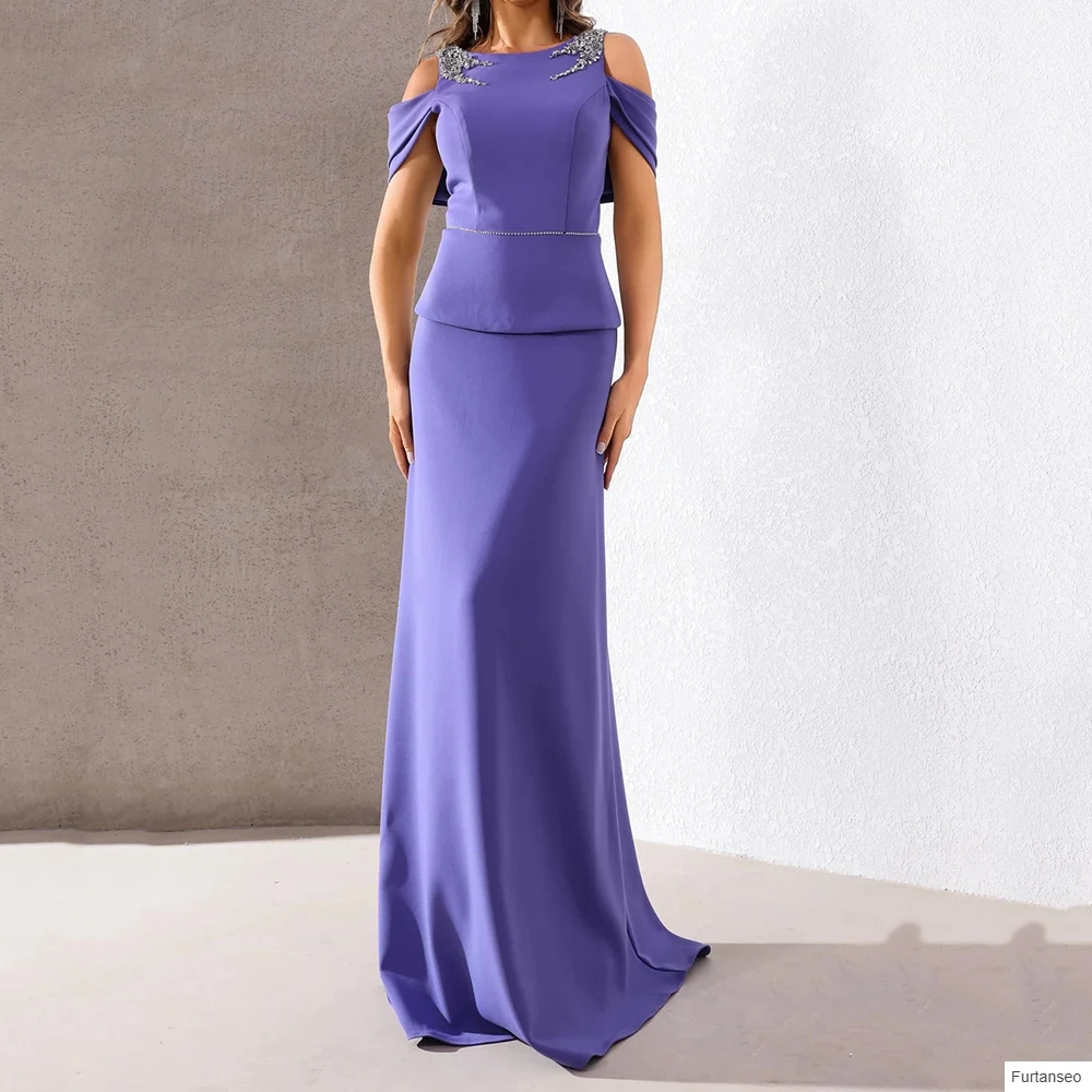 

A-line Women's Evening Dresses Floor-length Scoop-neck Sleeveless Prom Gown Fashion Crystal Simple Draped Customized Gowns