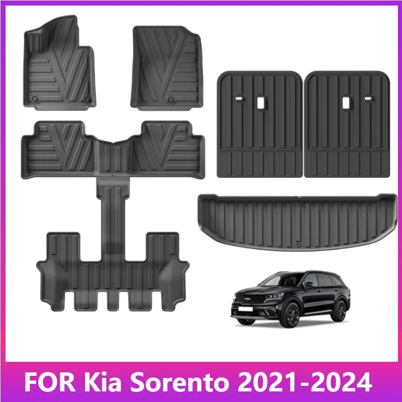 

Floor Mats For Kia Sorento Fuel Version 2021-2024 6seats TPE 3D Car Mats Trunk Pad Accessories Foot Mat Odorless Tray Waterproof