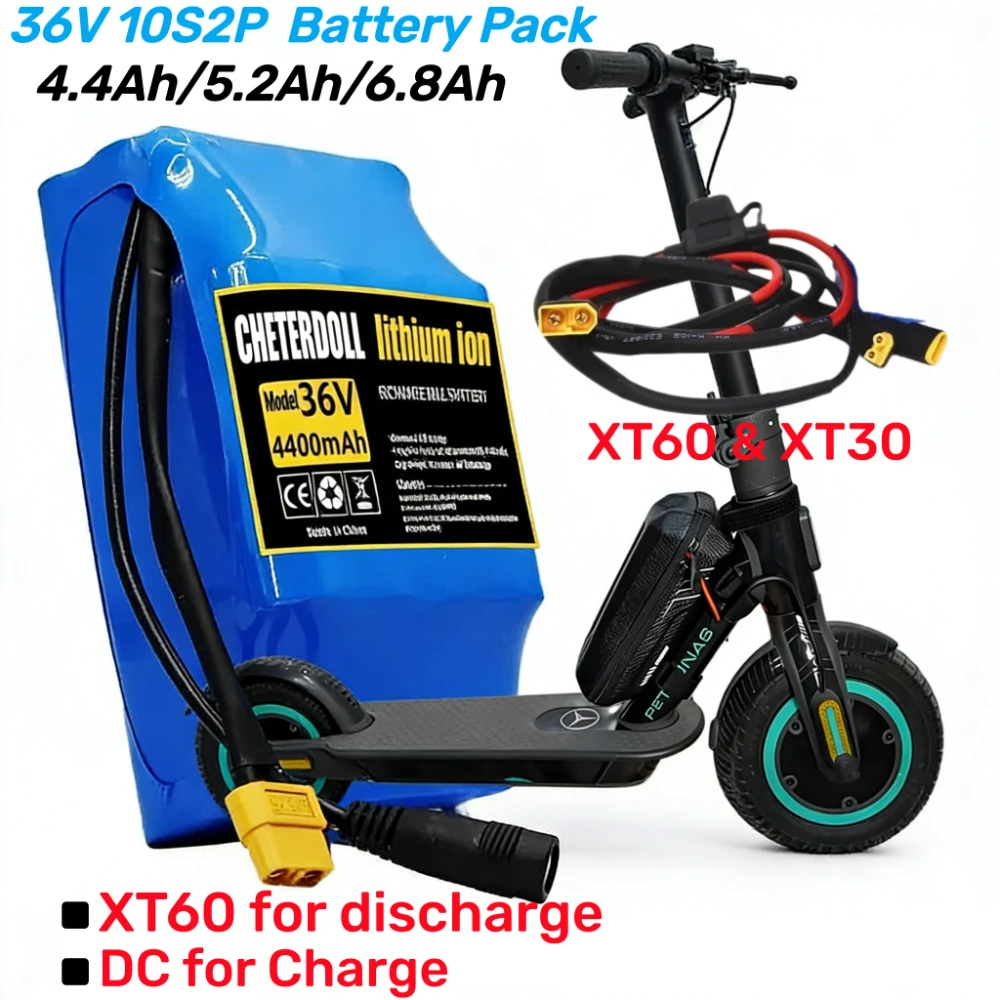 Für Scooter: Zusätzlicher 36V 4.4Ah/5.2Ah/6.8Ah 18650 wiederaufladbarer Lithium-Ionen-Akku mit Kabelkit für Scooter.