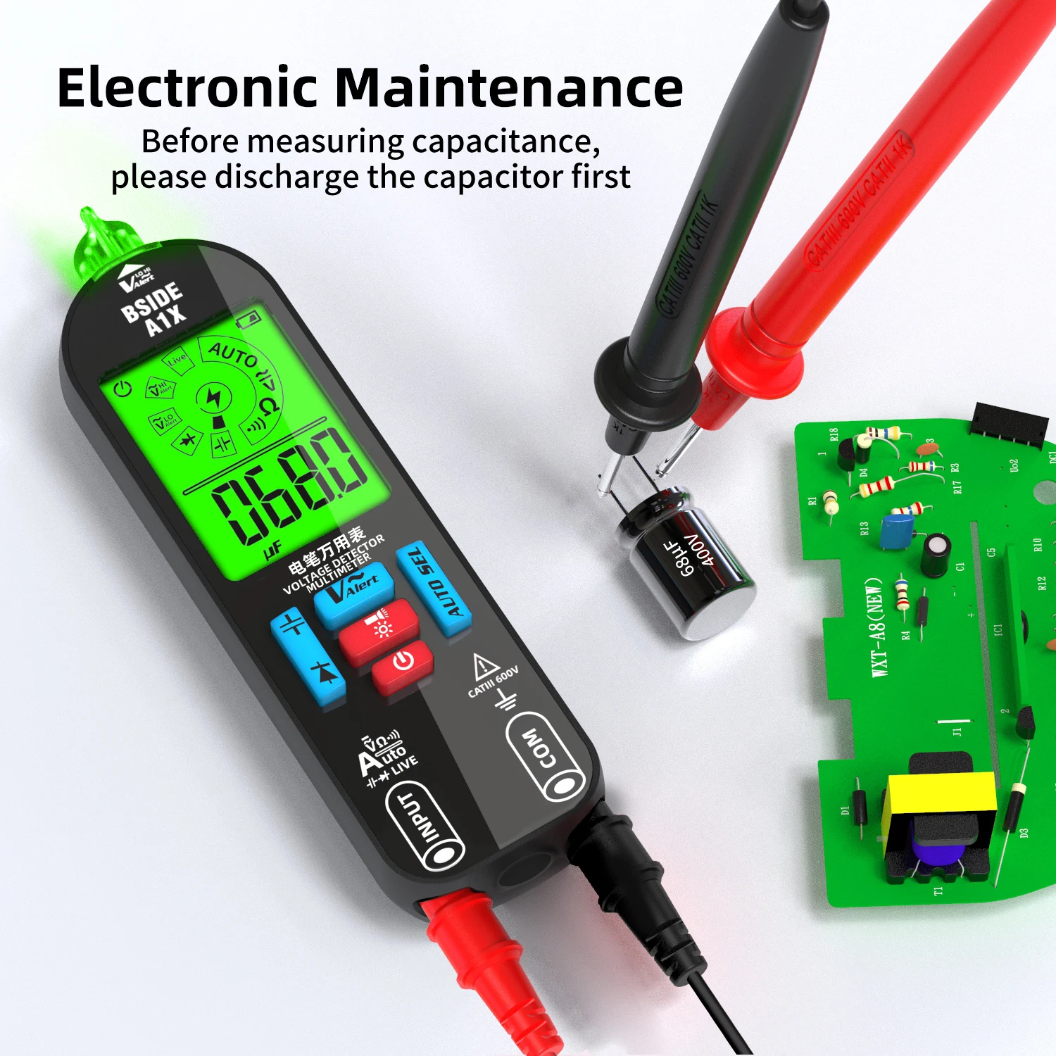Bside A1x Usb Charge Smart Digital Multimeter Lcd Non-Contact Ac Dc Spanning Tester Pen Auto Range Capaciteit Ohm Diode Ncv Live