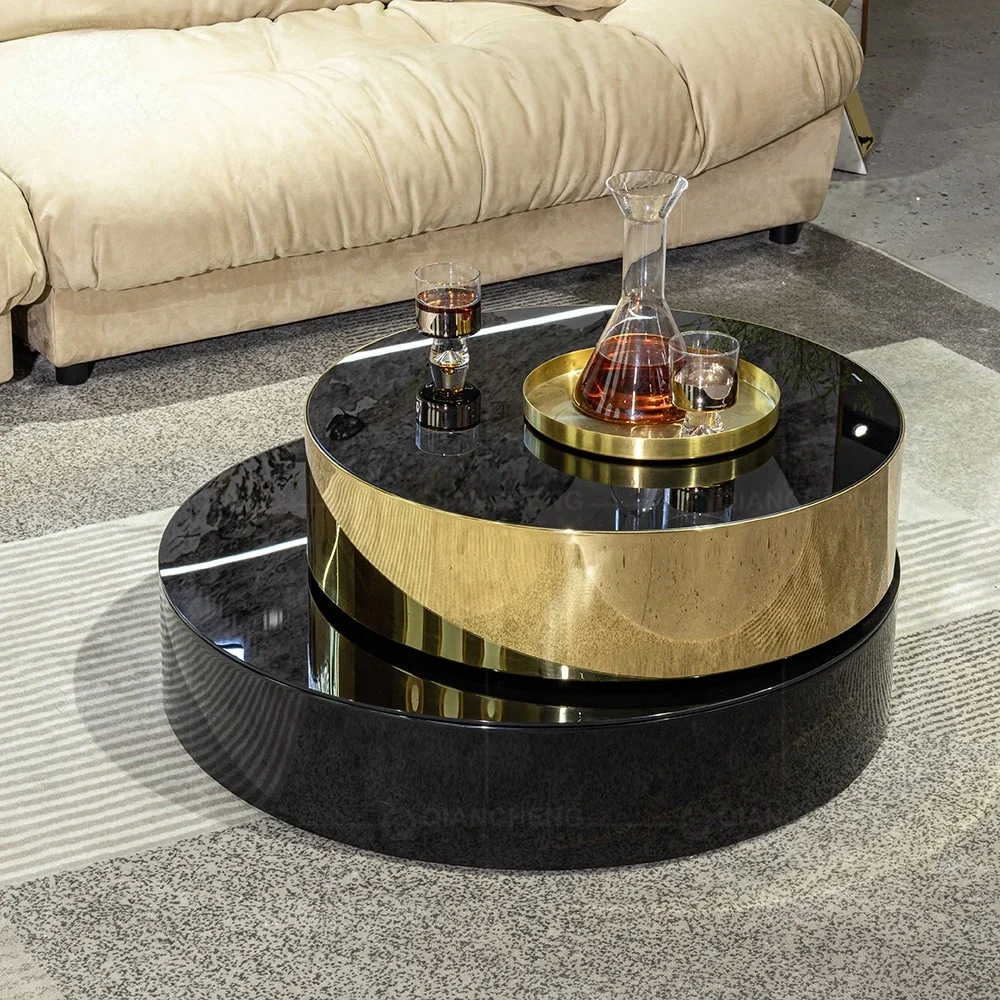 french contemporary coffee table multifunction mirror sitting room black gold tempering glass top smart coffee table