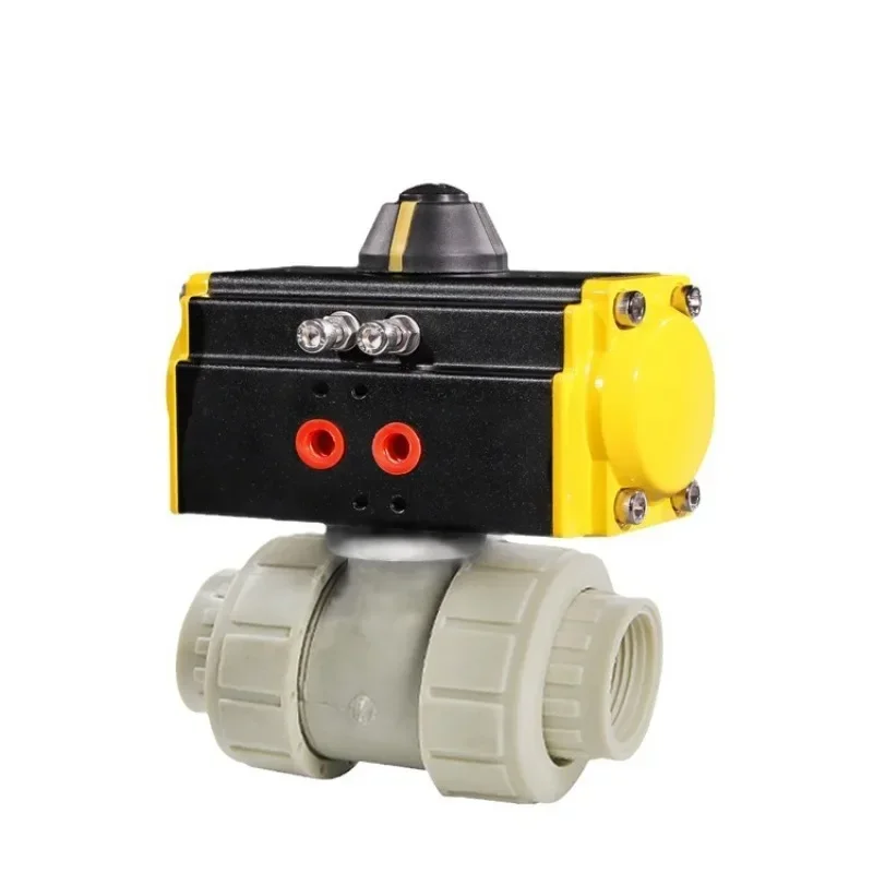 Pneumatic UPVC three-way ball valve, double-by-order live connection fast-loading two-way straight-through