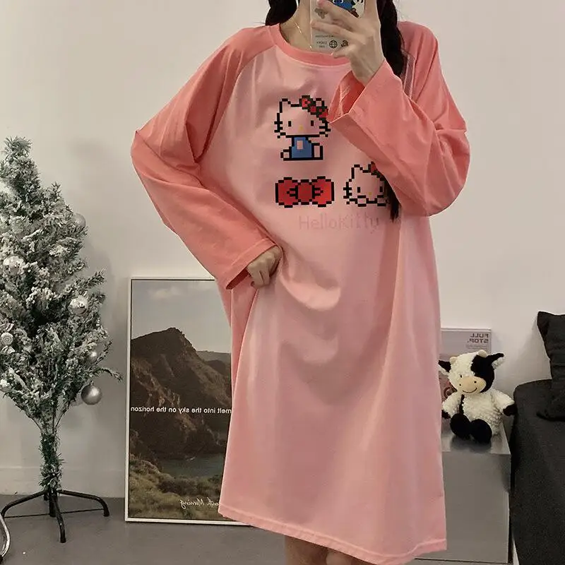 

Новая женская весенне-осенняя одежда для сна свободного кроя, повседневный пуловер с круглым вырезом, ночная рубашка с длинными рукавами, домашняя одежда, милая