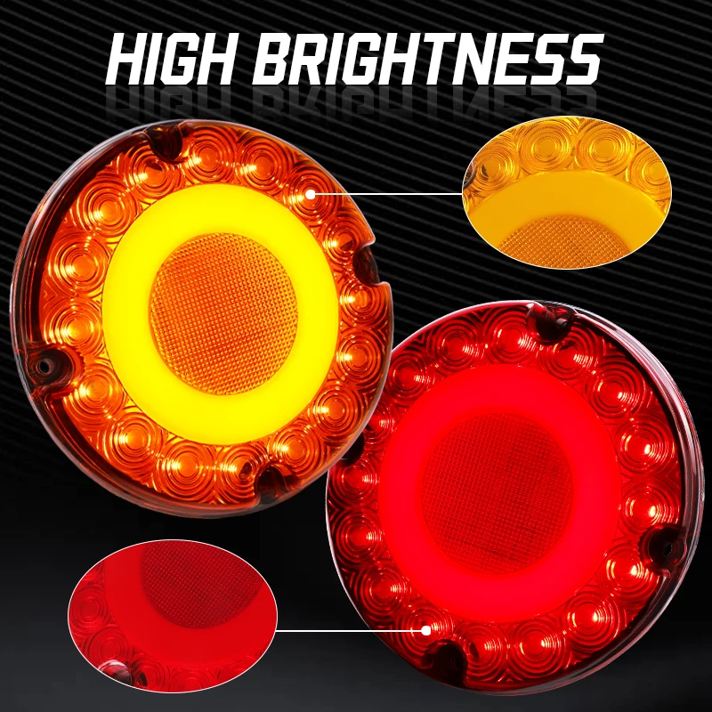 36 LED Tail Light 7 Inch Round Stop Brake Lamp Flash Turn Signals Safety Warning Light For Car Bus Truck Trailer Lorry Pickup