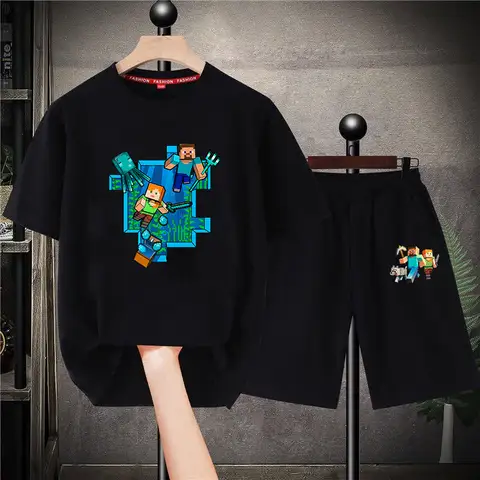 광부 공예 픽셀 어린이 T 셔츠 탑 정장 귀여운 애니메이션 잠옷 의류 바지 Nighty Pajamas Short Kids 생일 선물