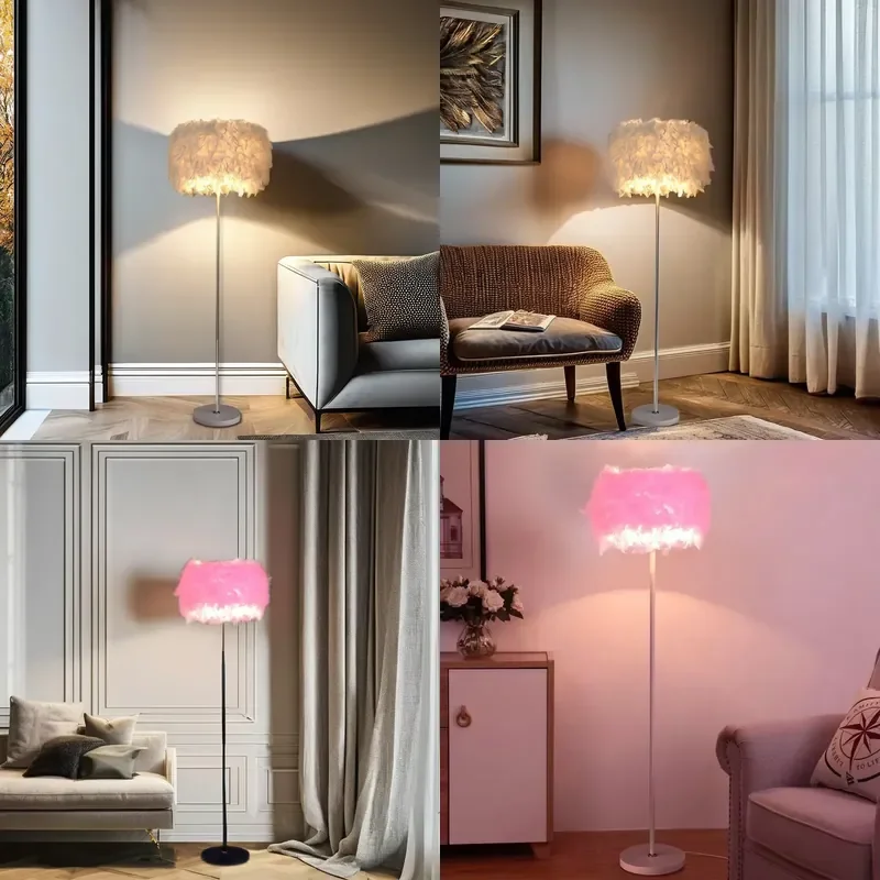 for  Modern Nordic Curved Living Room Decoration LED Lamp Vertical Luxury Animal Feathers Tiffany White Design Floor Lamp with