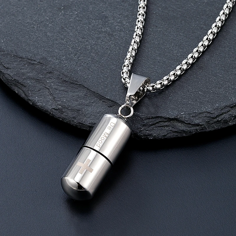 Healing System Can Open Capsule Pill Pendant Necklace Trend Stainless Steel Loved Ones Urn Drift Bottle Pendant Can Hold Lanugo