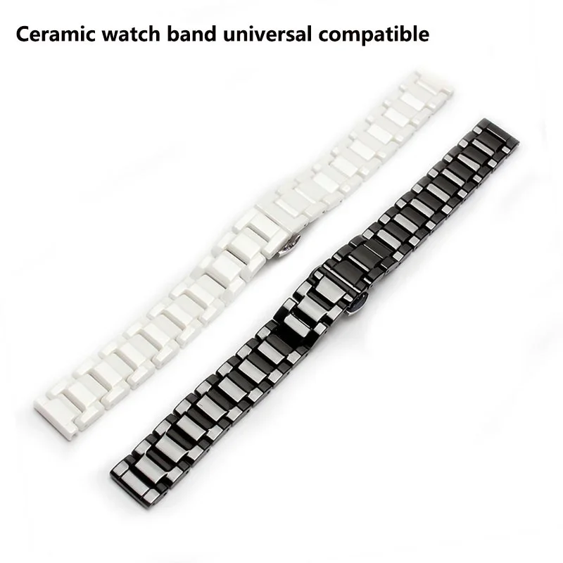 Ceramic watch bracelet 17mm 21mm white black ceramic strap wrist watch band not fade water resistant