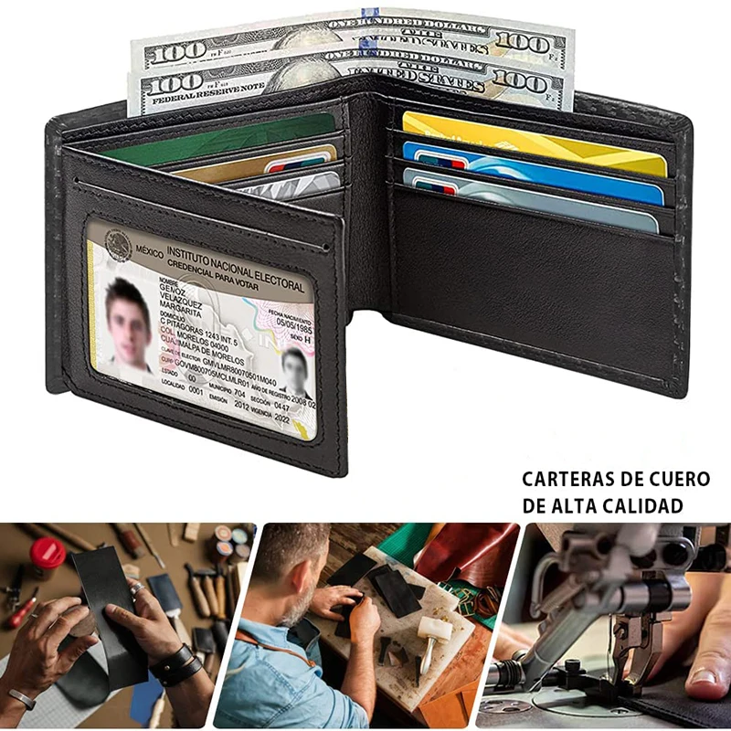 Slim Minimalist Tri-Fold Wallet Carbon Fiber RFID Blocking Men\'s Wallet With ID Window and 9 Card Slots