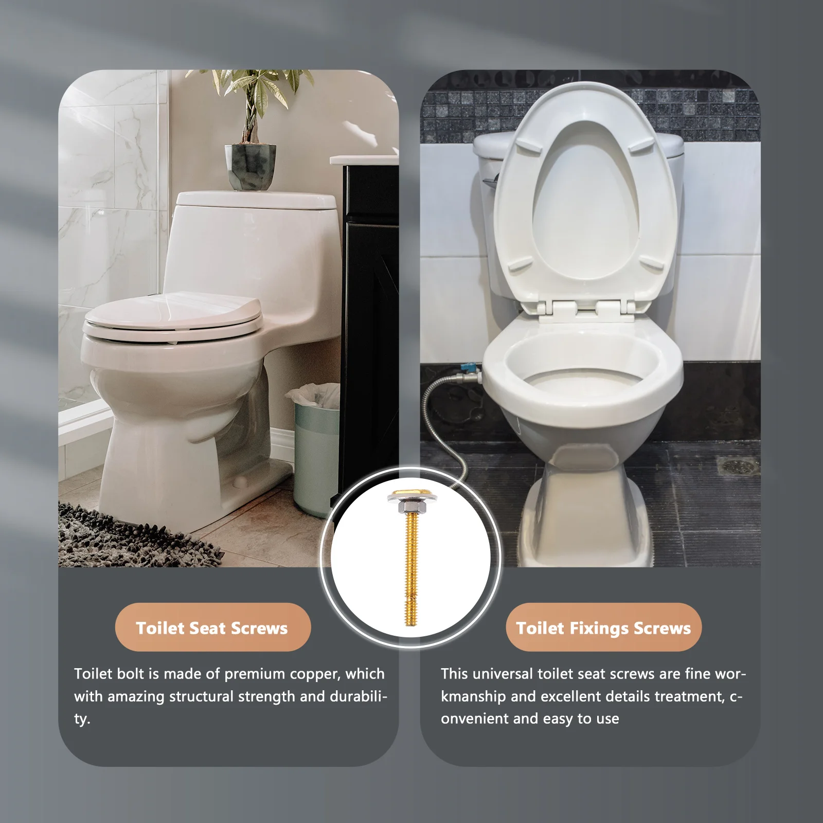 

1Pair Toilet Seat Screws Copper Fixings Replacement Durable Universal Mounting Bolts Easy Install Toilet Seat Hardware Screws