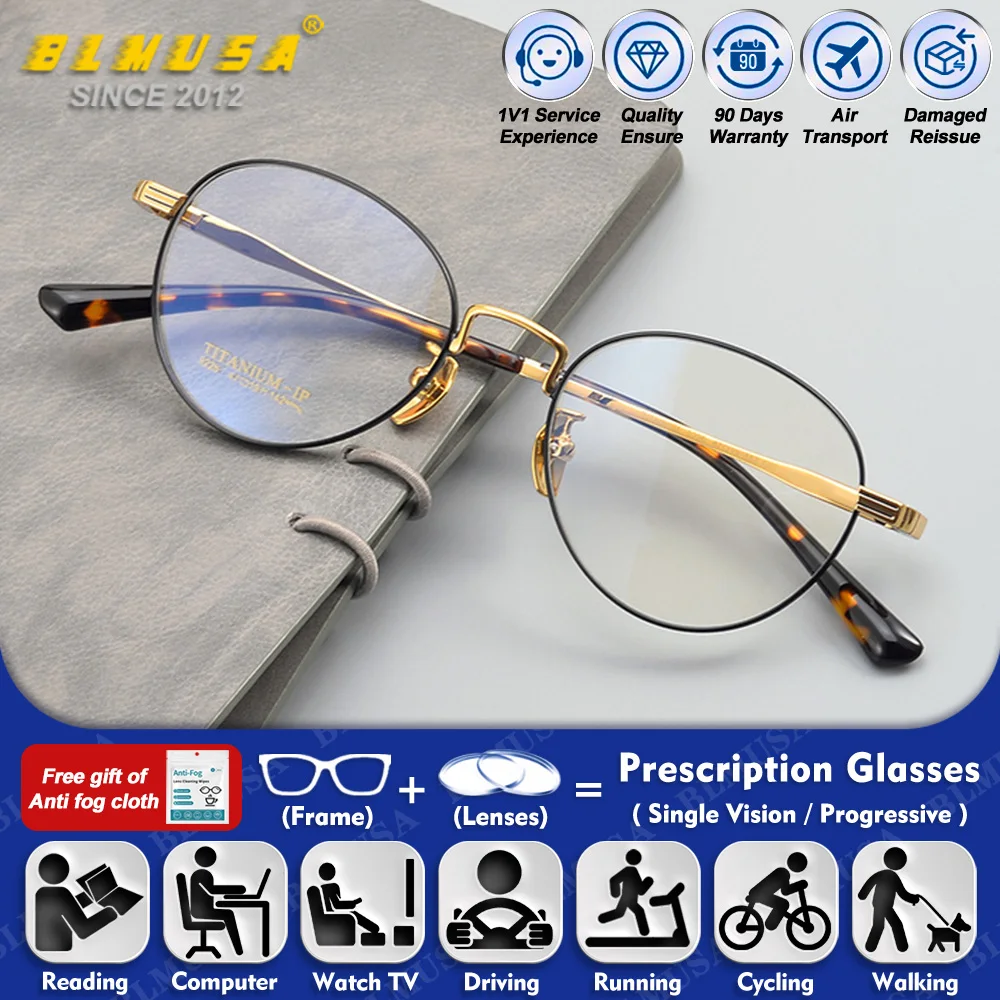 BLMUSA (S) New Retro Oval Titanium Blue Light Filter Progressive Reading Glasses High Quality Men Women Myopia Computer Eyeware