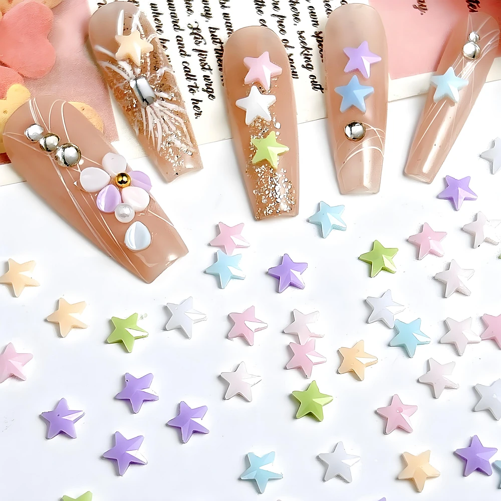 50PC Macaron Colors 6mm 3D Acrylic Stars Nail Art Charms Parts Accessories For Manicure Decor Nails Decoration Supplies Material