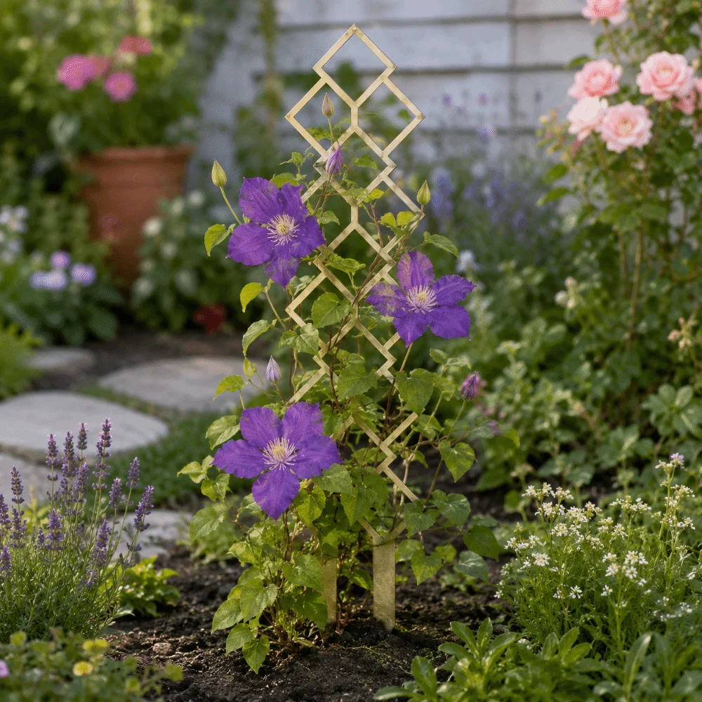 Wooden Garden Plant Trellis Hollow Out Climbing Stand Plant Support Rack Flowers Vine Geometric Potted Plant Climbing Rack