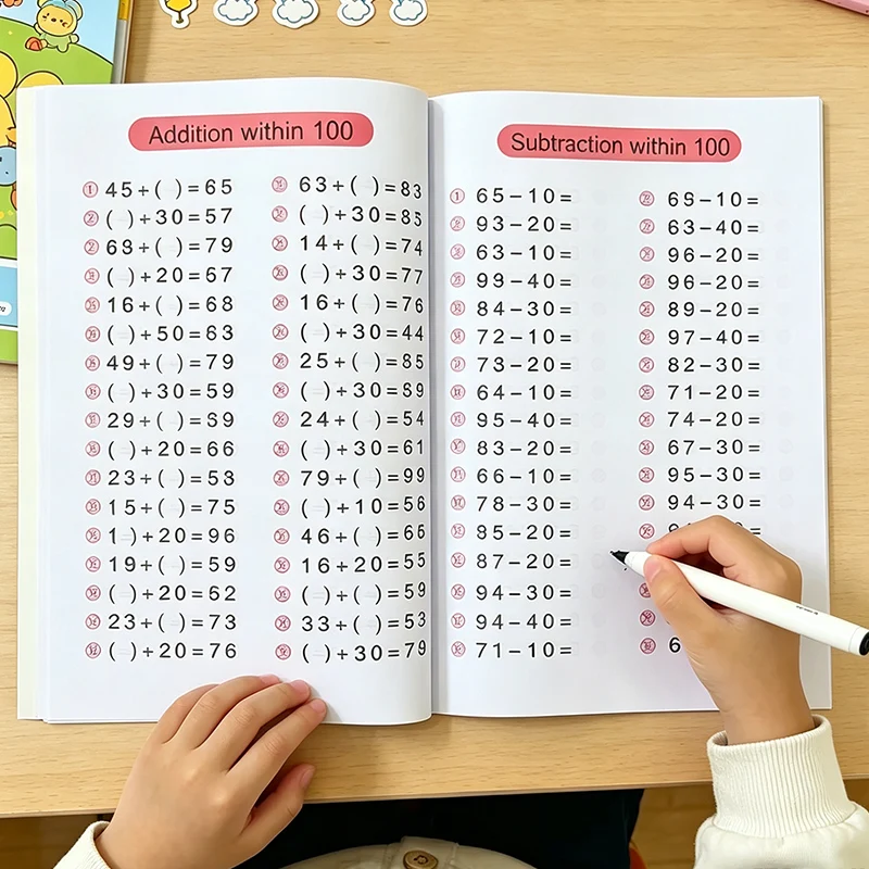 Arithmetic Addition and Subtraction Practice Books Within the Range of 10 to 100, Math Practice Books for Children over 3 Years Old, Preschool Math Exercises, Daily Math Calculation Training Books, Early Childhood Math Activity Books