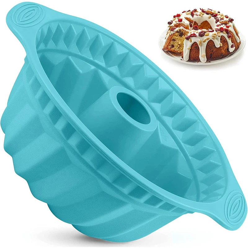 

LMETJMA 9.5 Inch Silicone Fluted Pans Non-stickFluted Cake Pan with Sturdy Handle Kitchen Bundt Cake Baking Molds JT366