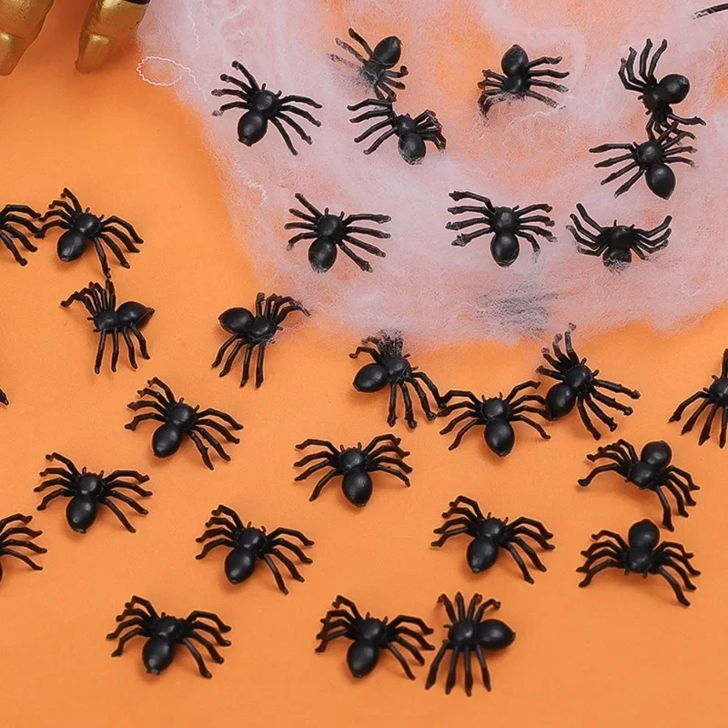 500/50pcs Black Mini Spider Horror Black Spider Simulation Haunted House Spider Decoration Kids Toy Halloween Party Decoration