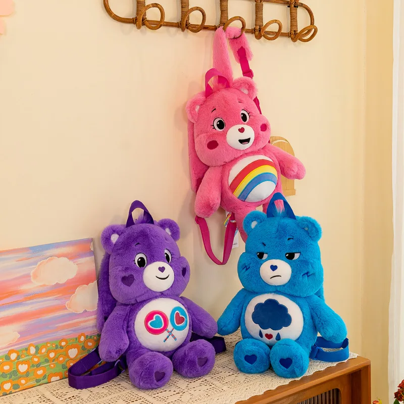 Anime Cartoon Care Bears Backpack Plush Toy Birthday Gift Plush Doll Fashion New Rainbow Bear Genuine Doll Children\'s Backpack