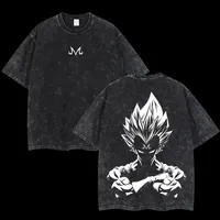 Anime Dragon Ball Cosplay Washed T-Shirt Cotton Short Sleeve Loose Large Casual Sports Fitness T-Shirt Men's Harajuku Clothing