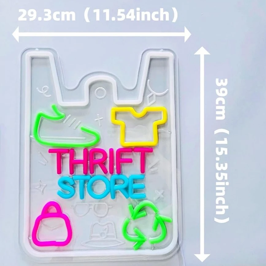Thrift Store النيون تسجيل LED أضواء النيون لمتجر Thrift خمر الملابس السلبية السوق الخيرية ديكور جدران المنزل USB عكس الضوء #5