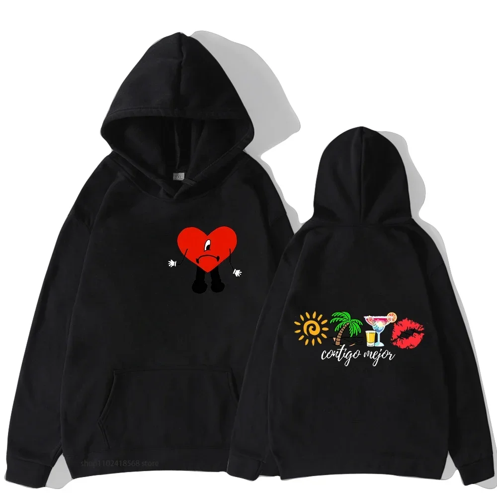 باد باني هوديس UN VERANO SIN TI ألبوم موسيقى مزدوج الوجهين بلوزات النساء للجنسين الهيب هوب البلوز المتضخم الشارع الشهير الرجال