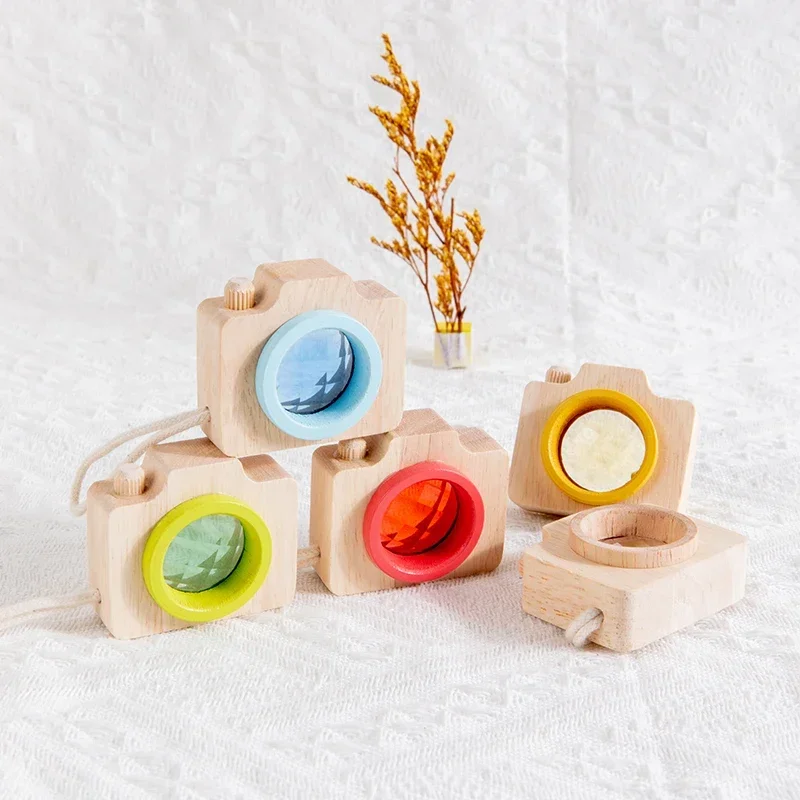 Baby Wood Colorful Camera Kaleidoscope Toys for Children Rainbow Wooden Toys for Children Kids Learning Early Educational Game