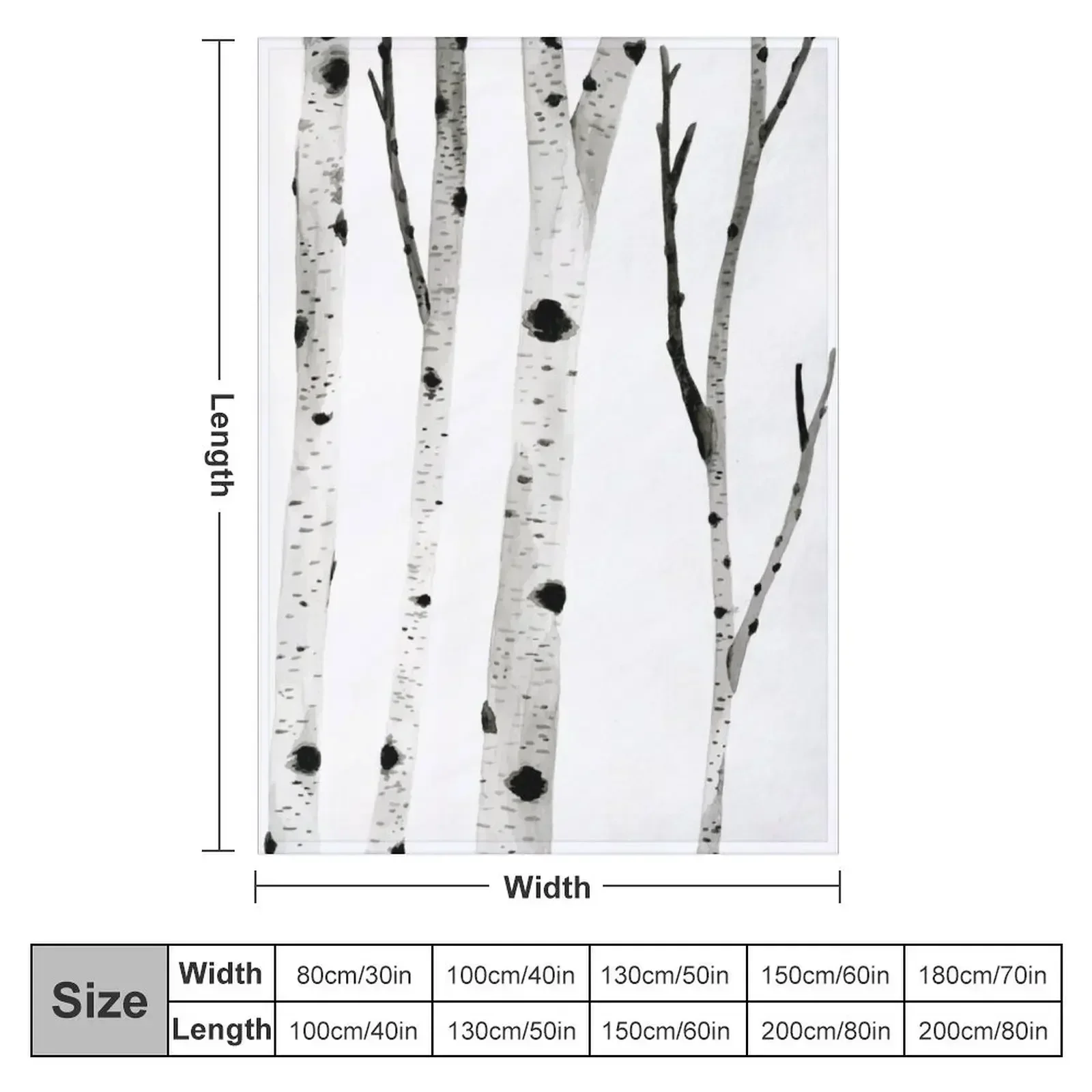 Ink Birch Trees Throw Blanket couch cozy soft plush fuzzy picnic outdoor blanket