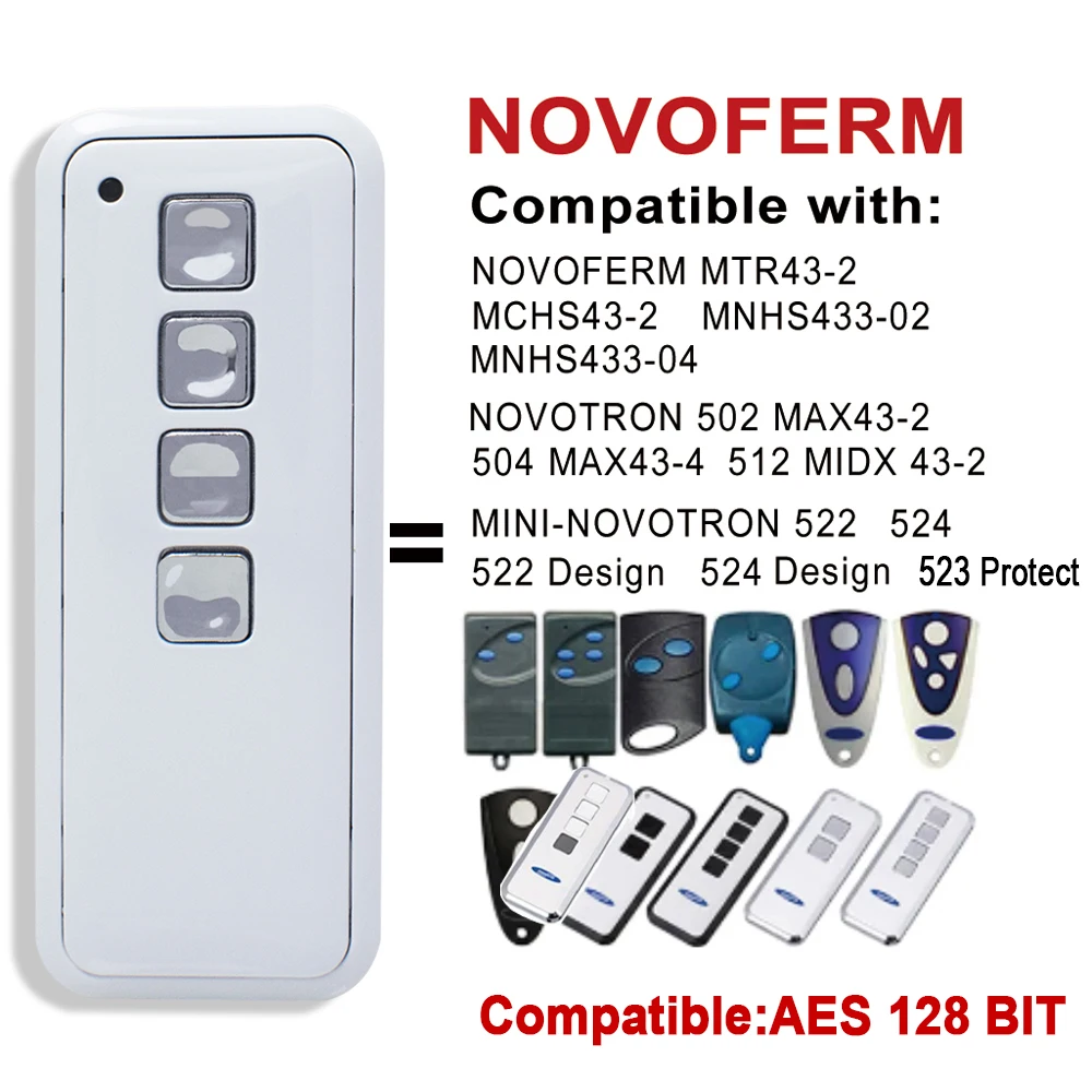 AES 128 BIT NOVOFERM Mini-Novotron 522 524 Design 523 Protect Hand Transmitter 433.92MHz Rolling Code Remote Control