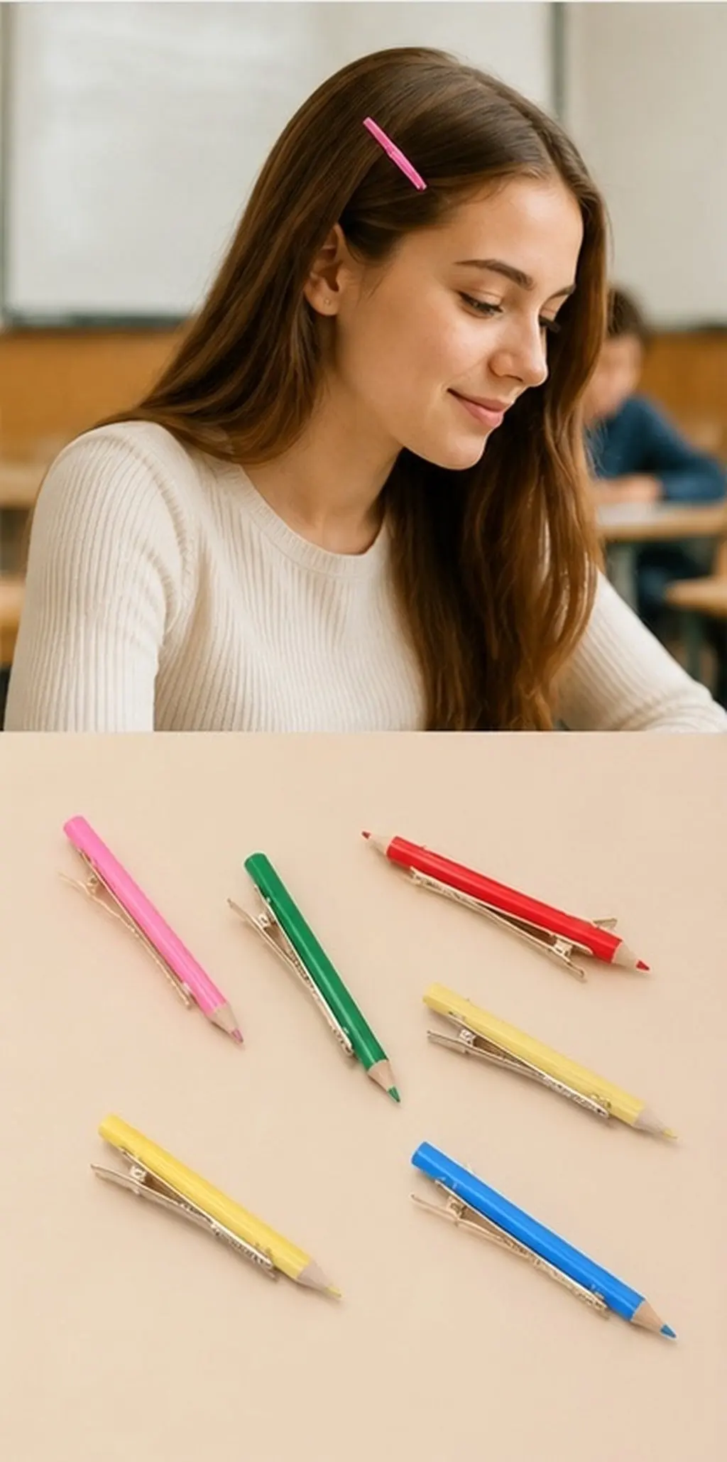 15Pcs Pencil Shaped Colorful Hair Clips Creative Cartoon Pencil Barrettes Back to School Season Hair Accessories Teacher Gifts