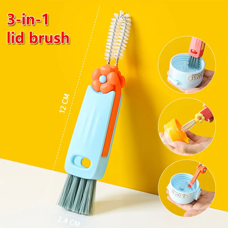 Innovative Design Petal 3-in-1 Lid Brush Multifunctional Slit Cleaning Tools Baby Bottle Rim Fluted Cup Brushes