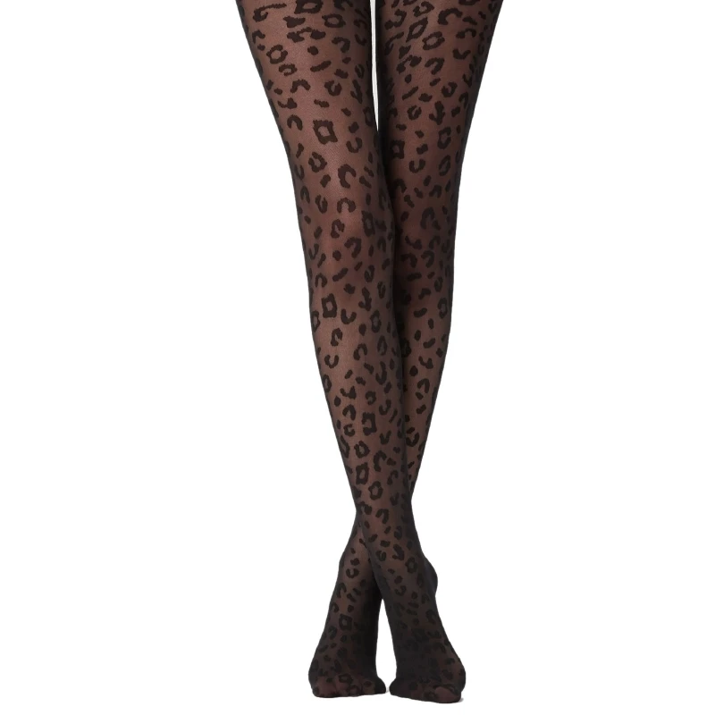 Women Summer Thin Transparent Silky Pantyhose Gothic Sexy Vintage Leopard Animal Pattern Sheer Tights Seamless Stockings