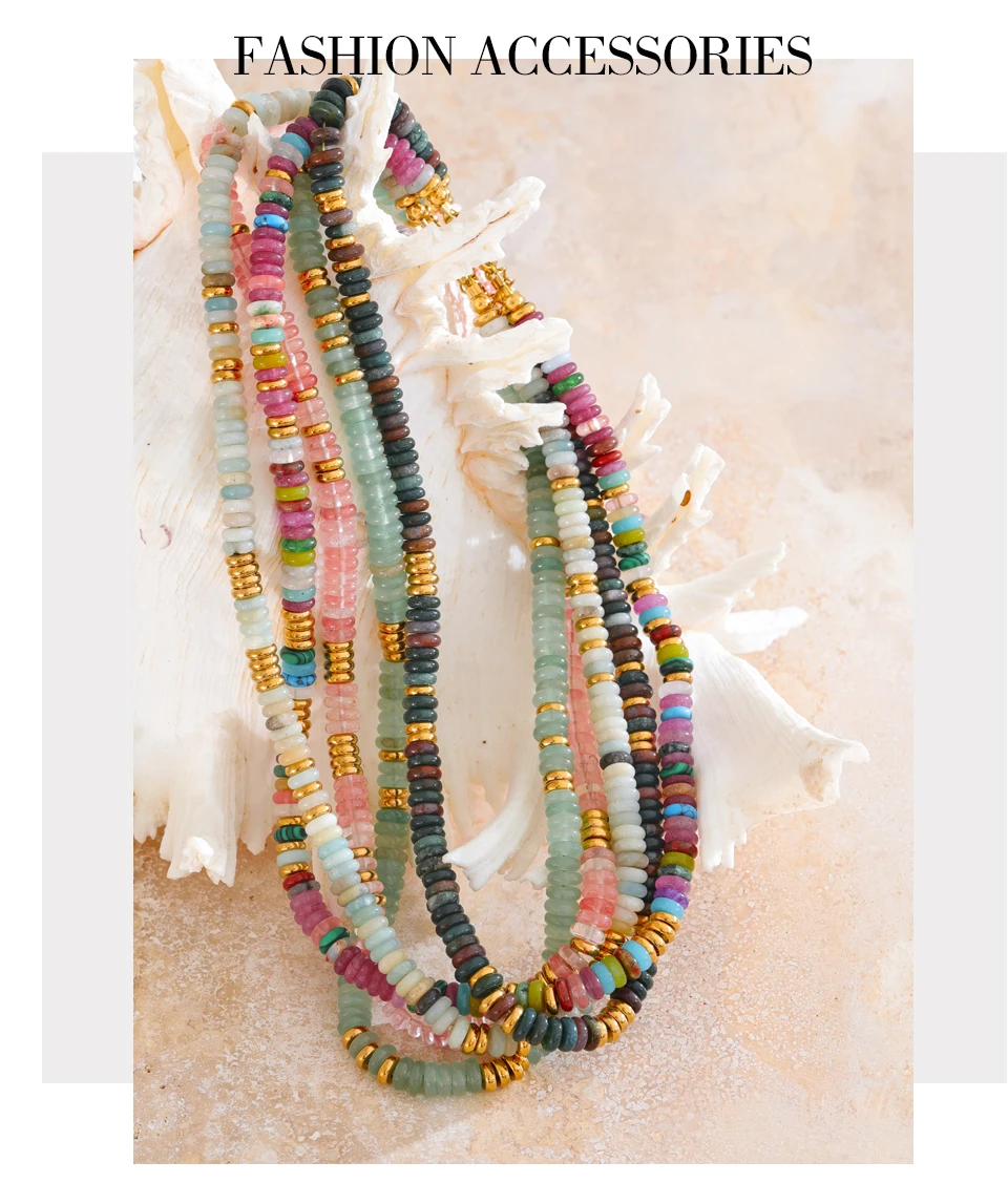 Yhpup Bunte Natursteinperlen, handgefertigte Kette, Y2K-Mode-Halskette für Frauen, Edelstahl, wasserdicht, Kragen, Schmuck, Geschenk – Detail 10