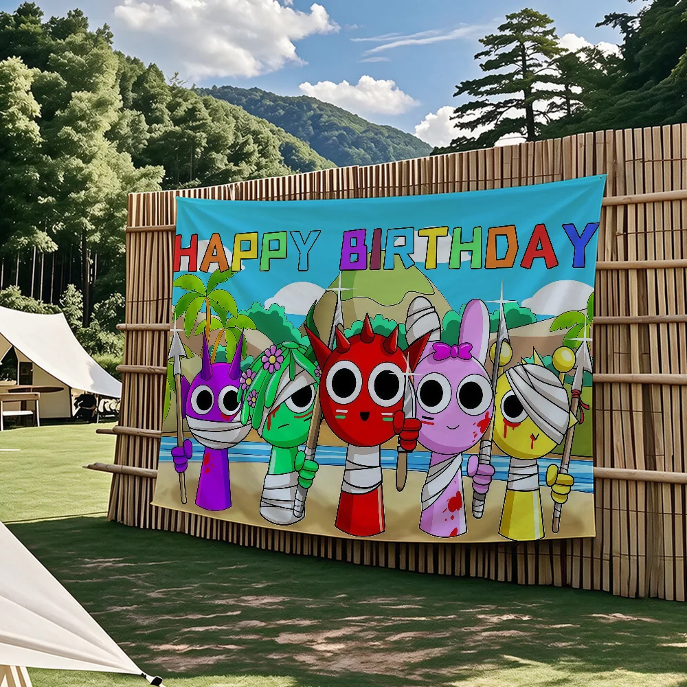 Game S-Sprunki Geburtstagsflagge, Wandteppiche, für Partys im Freien, Schlafzimmer, Wohnzimmer, Schlafsäle, Wanddekoration, Banner, Geschenke – Detail 9