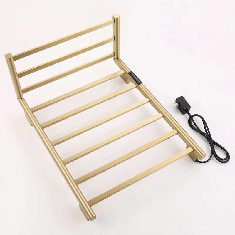 Modern Electric Towel Warmer Rack Horizontal Metal Heating Radiator with Shelf for Bathroom Bronze Finish Wall Mounted Dryer
