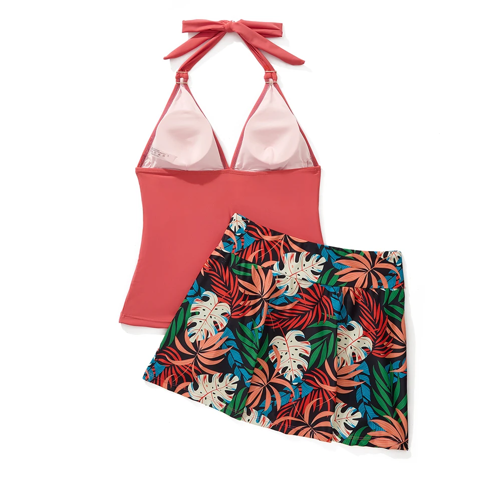 Damen Tankini-Set, Neckholder-Top mit V-Ausschnitt, Badeanzüge mit hoher Taille und Röcken, Bademode, Strandkleidung, Schwimmanzüge, Größe XXL, Tankini Mujer – Detail 37