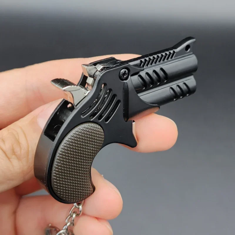 Nieuwe Edc Metalen Delinger Mini Hanger Vouwen Rubber Band Gun Keychian Speelgoed 6-Shot Rubber Band Zachte Elastische Pistool geschenken Speelgoed