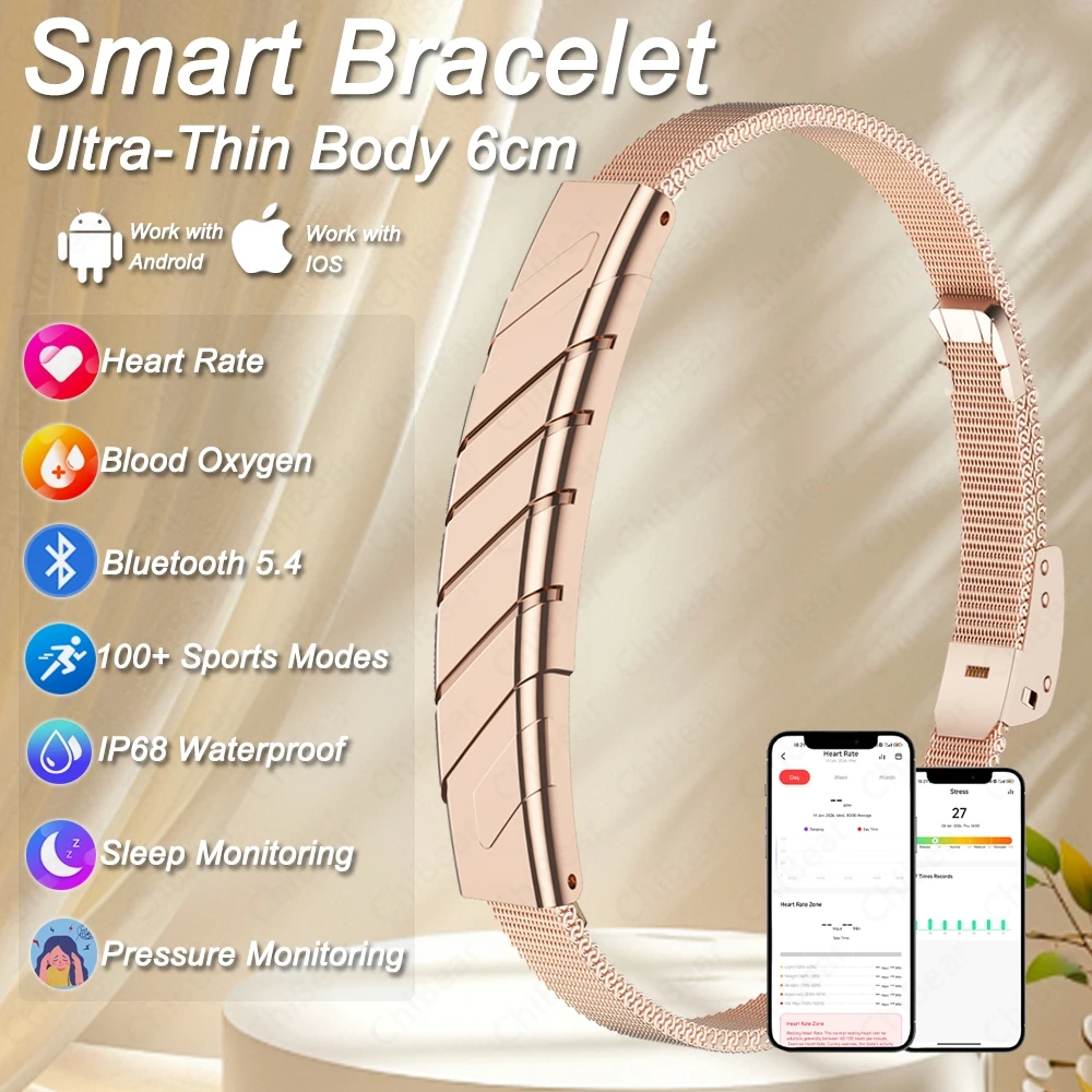 2026New Health Smart Bracelet 6cm Ultra-Slim Design 100+ Sport Modes IP68 Waterproof  Remote Camera Control Smart Bracelet Women