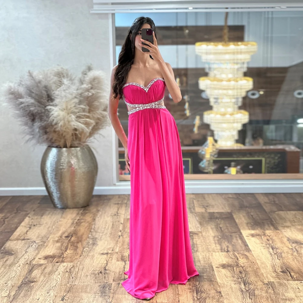 

Chiffon Evening Dresses Sweetheart Neck Sleeveless Prom Dress Beading Pleat Party Gowns Floor Length A-Line 2024 فساتين السهرة