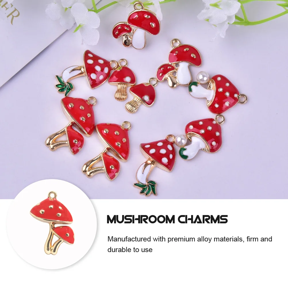 

10 Pcs Mushroom Pendant Jewelry Earring Charms for Jewellery Making DIY Wire Wrap Bracelet