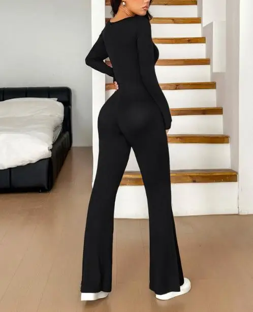 

Elegant Sexy Long Jumpsuits Y2K Yoga Style Long Sleeved Wide Leg Pants Jumpsuit for Women, Autumn/winter 2025