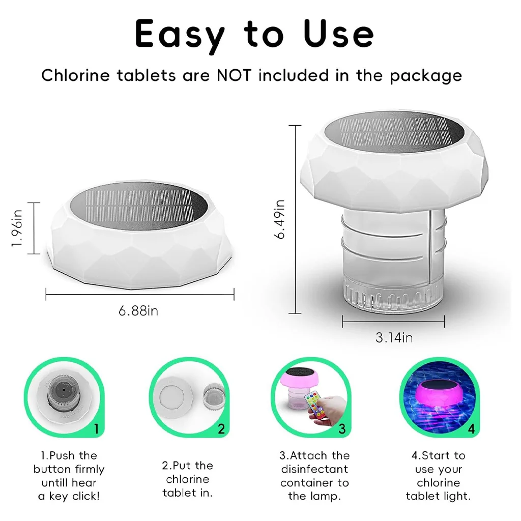 Solar Floating Pool Light Remote Control Chlorine Tablet Floaters for Pools Colorful Led Lights for Pool Ambient Lighting Decor