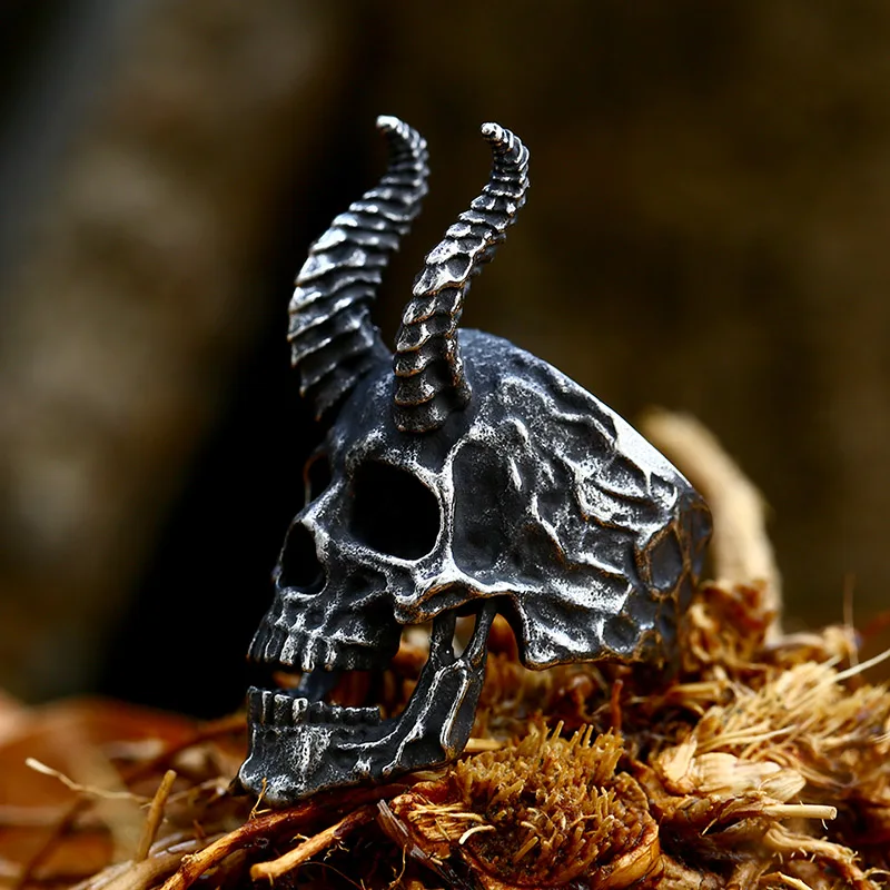 BEIER 316L Stainless Steel Biker Dark wind Jewelry Unique Punk Gothic Goat Head Satanic Demon Sorath Skull Ring Men BR8-802