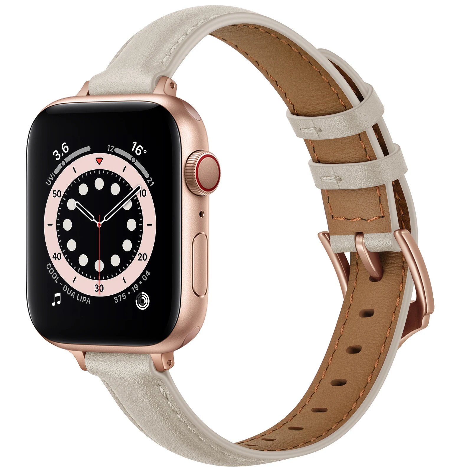 Beige Leather Strap Lady for Apple watch band 38/40/41/42mm 44/45/49mm iwatch series 8765432 rosegold stainless steel buckle