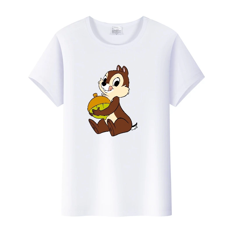 Cute Disney Cartoon Women Tees Chip 'n' Dale Friends T-shirts 2024 Summer Tops Short Sleeve Shirts Harajuku Loose Ladies Clothes